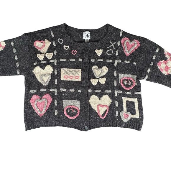 Vintage Wool Angora Blend Sweater Button Up Cardigan JK America Love Hearts XOXO - Picture 15 of 16